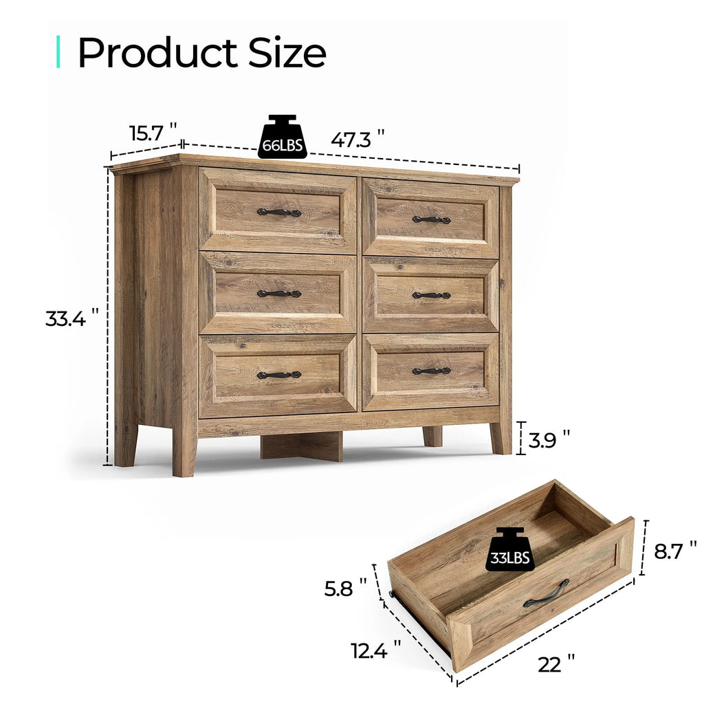 6 Drawer Rustic Oak Dresser I88258