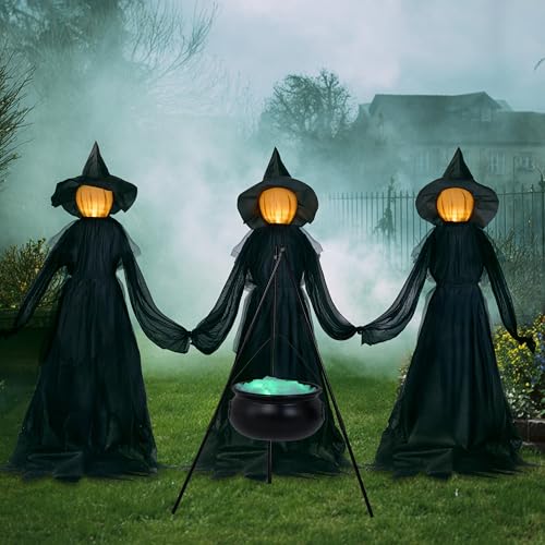 Set of 3 Light Up Witch Decorations with Cauldron W5285