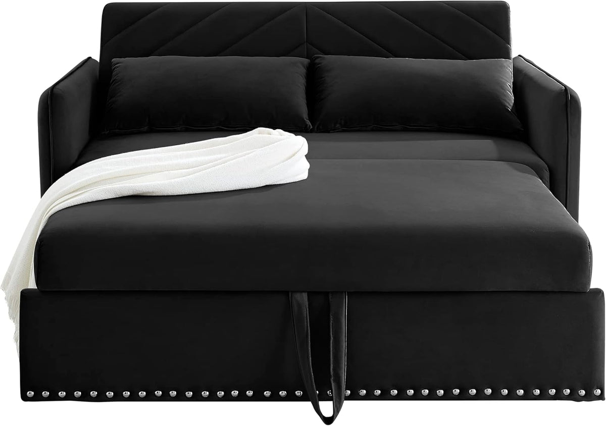 Black Velvet 3 in 1 Loveseat Sleeper Sofa with Pull Out Beds R8172