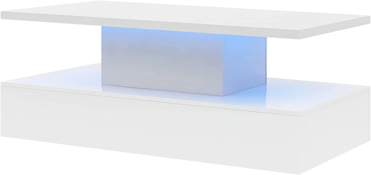 White 47 In Coffee Table with LED Light and Control E844