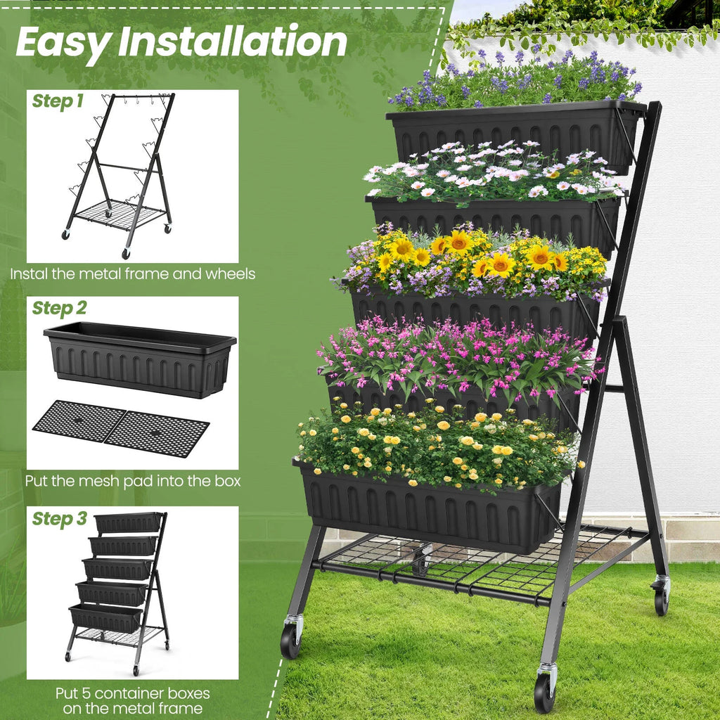 4 ft 5-Tier Raised Garden Bed Planter with Storage Shelf J5590