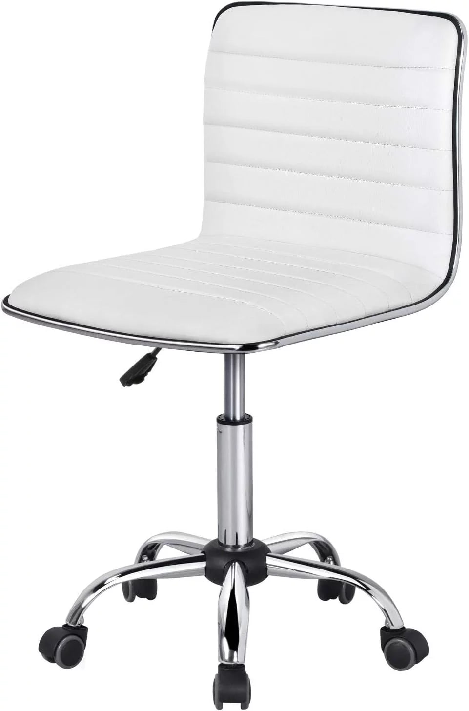 White PU Leather Armless Swivel Desk Chair W65299