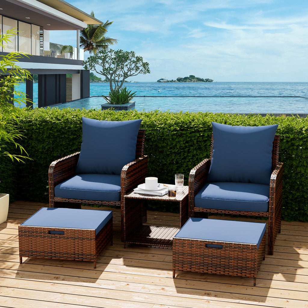 Navy 5 Piece PE Wicker Patio Furniture Set G6866