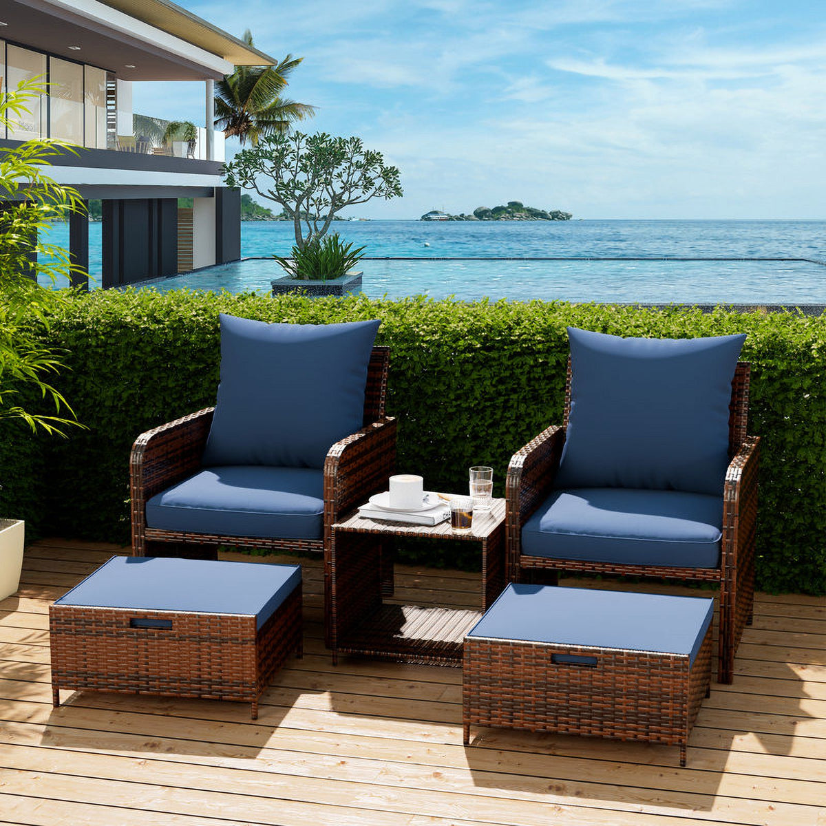 Navy 5 Piece PE Wicker Patio Furniture Set G6866