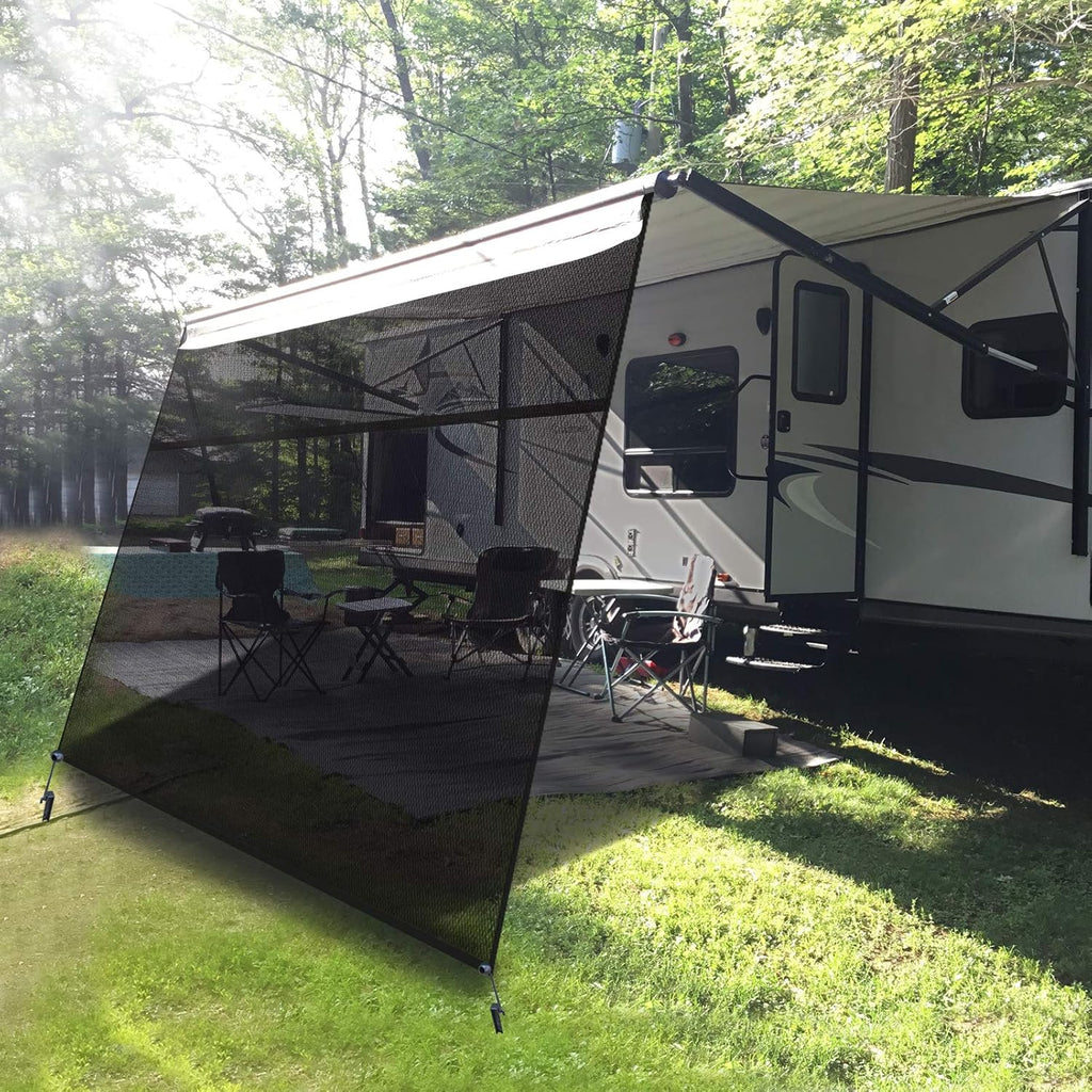 Black Mesh RV Awning Shade Screen with Zipper 10' x 9' Y296