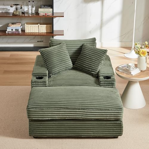 Oversized Corduroy Convertible Sleeper Sofa with Ottoman, Grey S924137