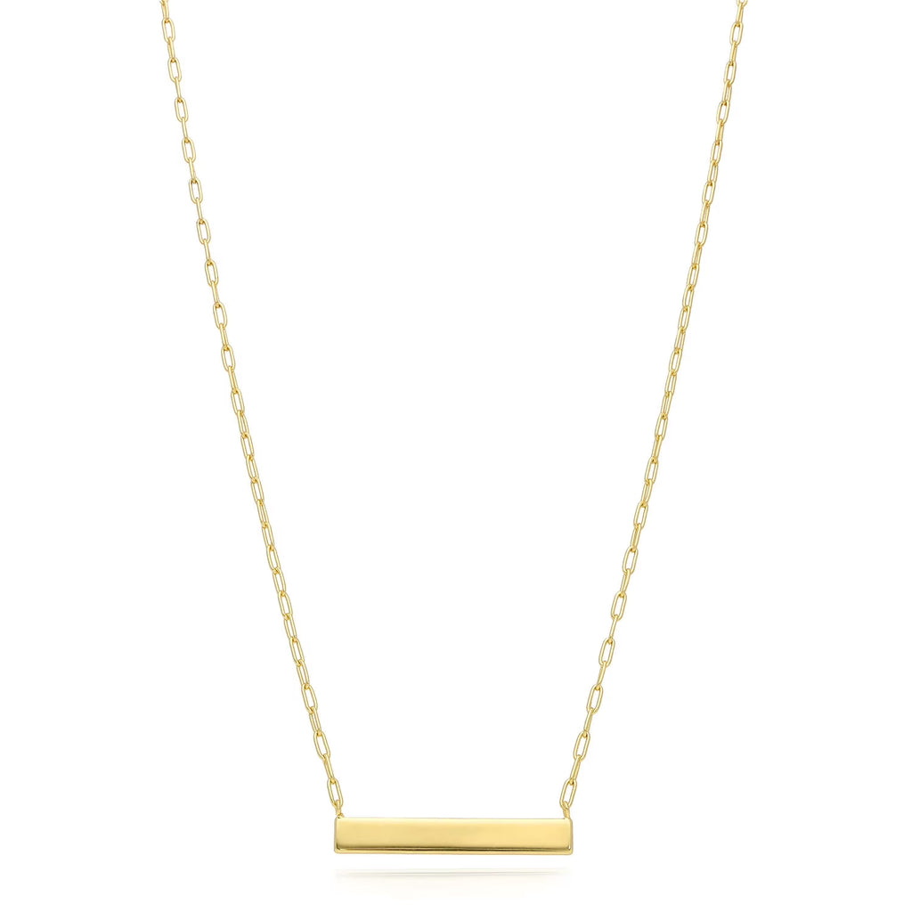 Gold Over Silver Paperclip Bar Pendant Necklace 16"-18" V659