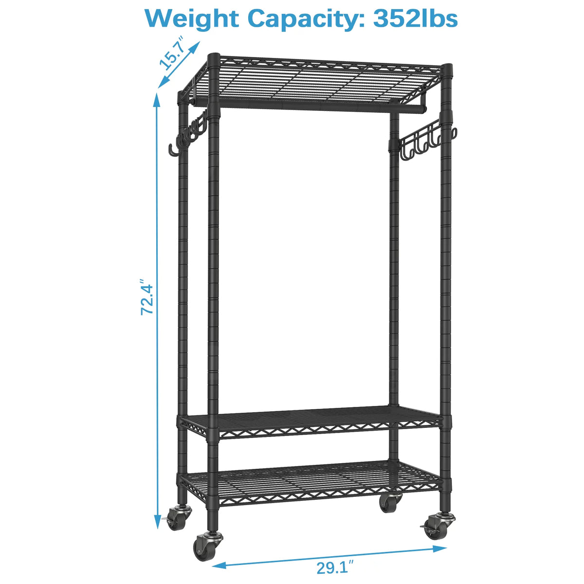 Rolling Clothes Rack Portable Garment Rack Black F120