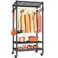 Rolling Clothes Rack Portable Garment Rack Black F120