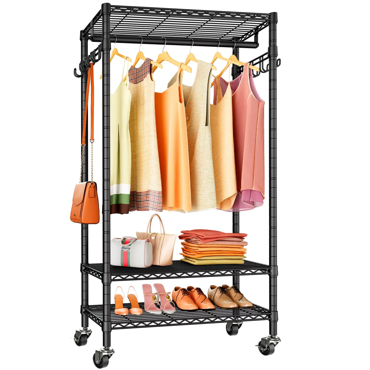 Rolling Clothes Rack Portable Garment Rack Black F120