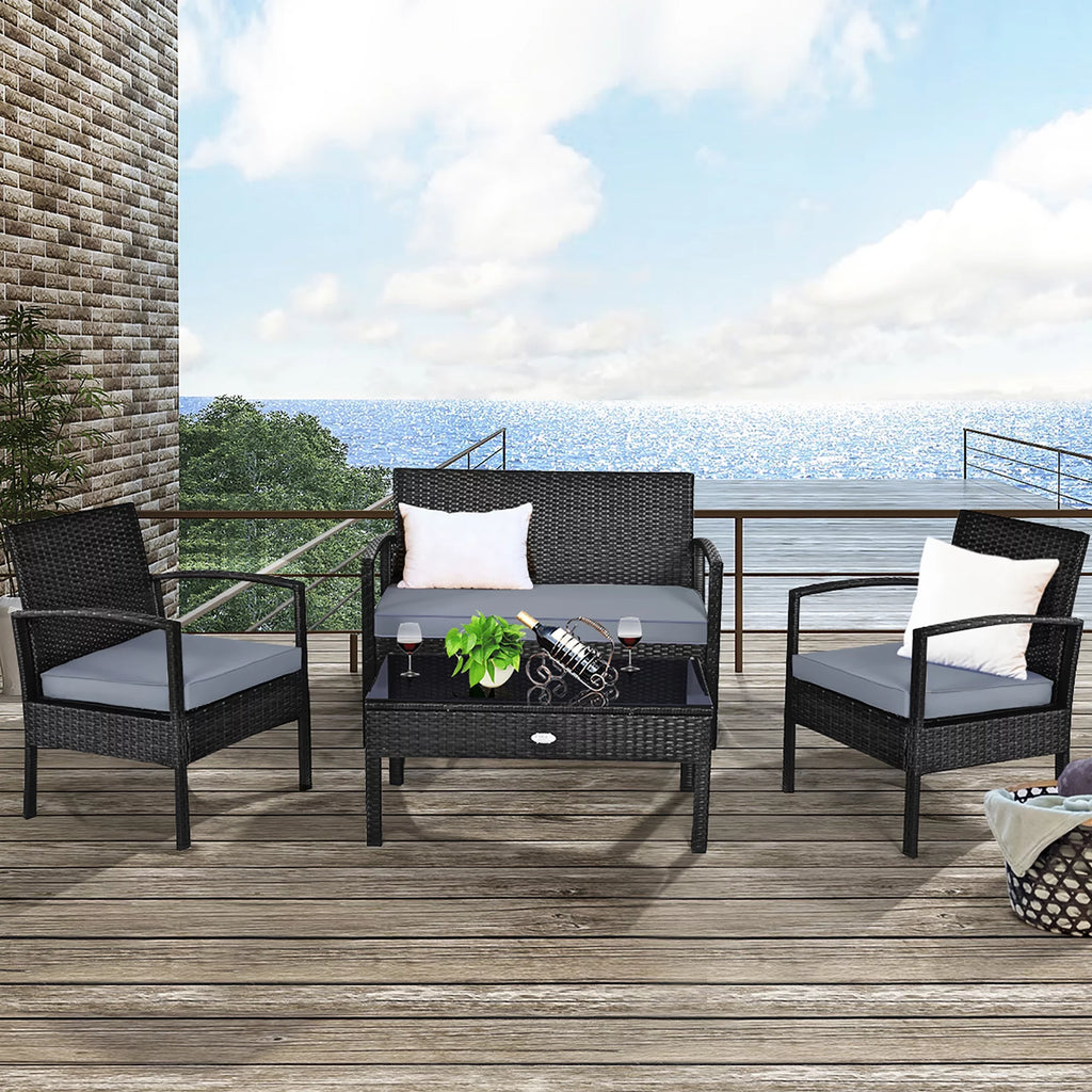 4 Pc Outdoor Patio Rattan Furniture Set A84472