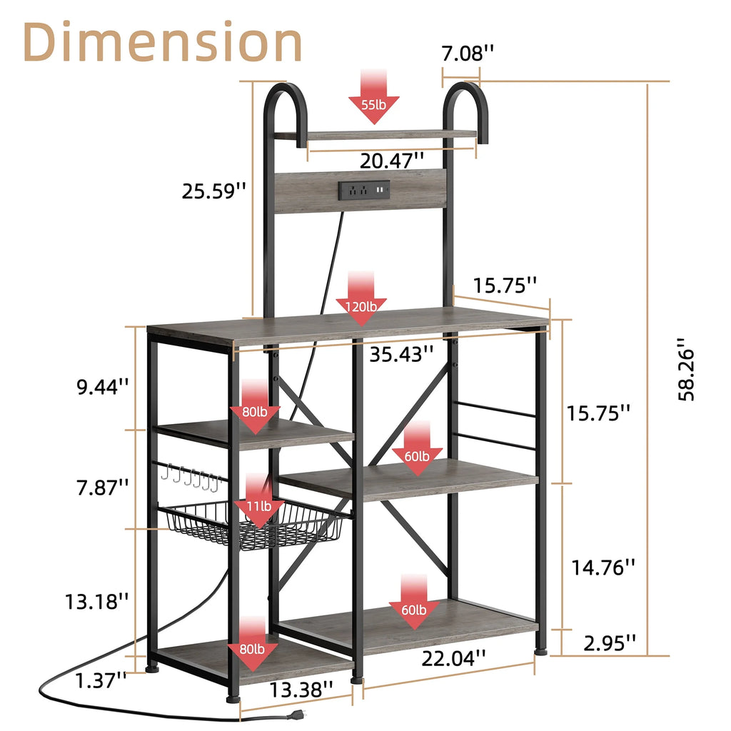 6 Tier Kitchen Bakers Rack with Power Outlet B433