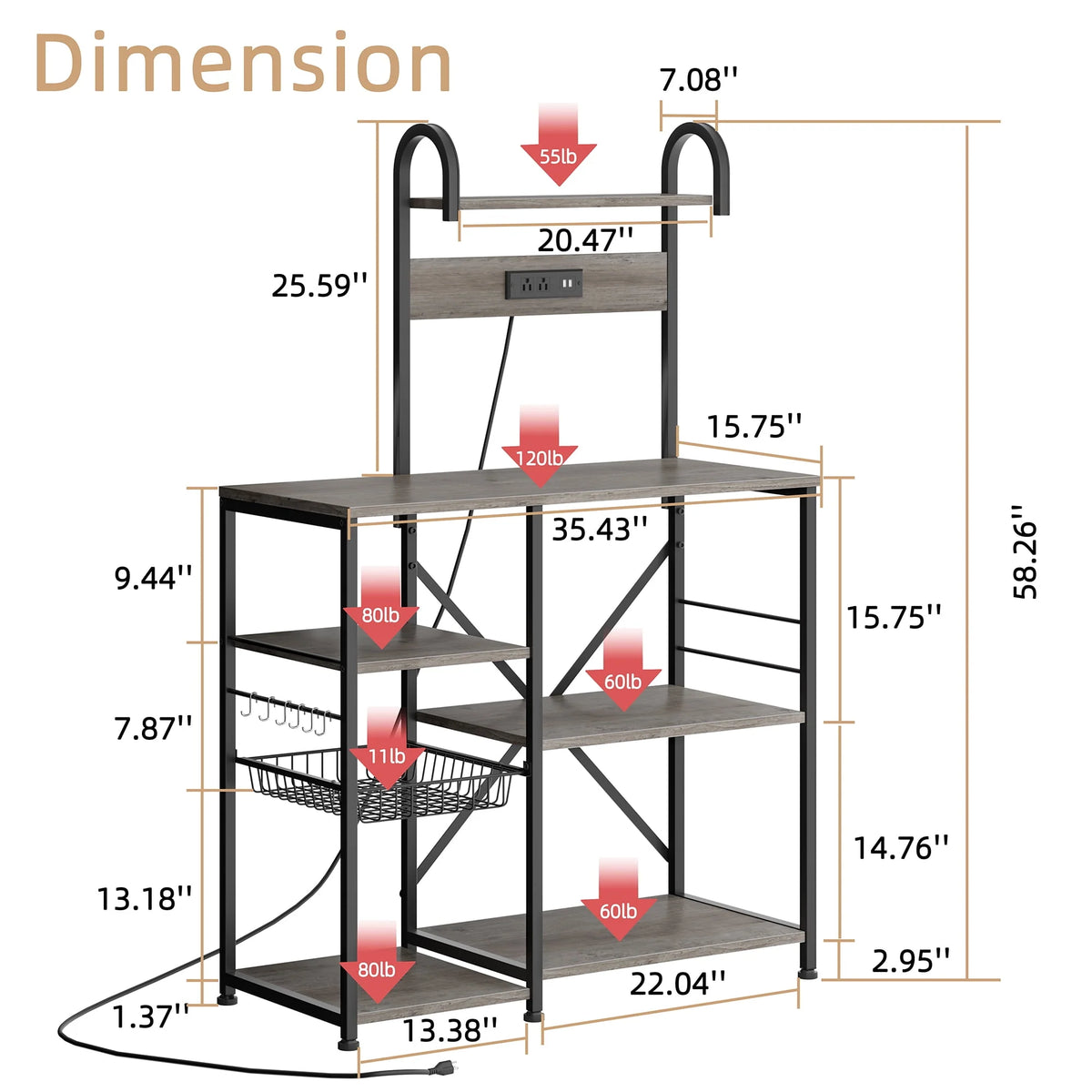 6 Tier Kitchen Bakers Rack with Power Outlet B433
