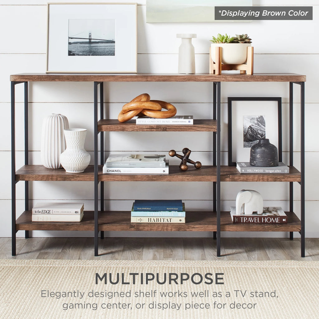 Industrial 4-Tier Console Table with Tall Shelves, Metal Frame B817436