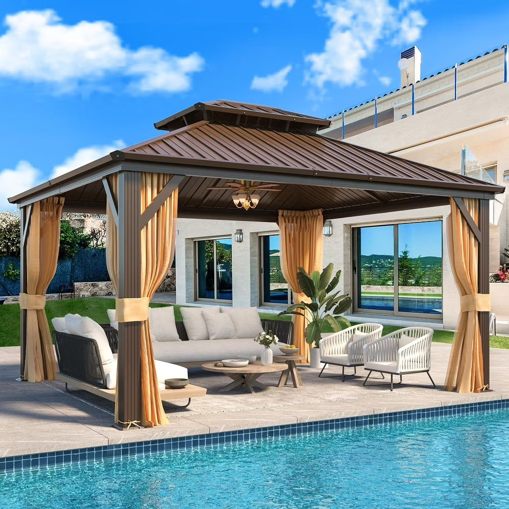 12'x14' Hardtop Gazebo with Galvanized Steel Double Roof & Aluminum Frame R29237