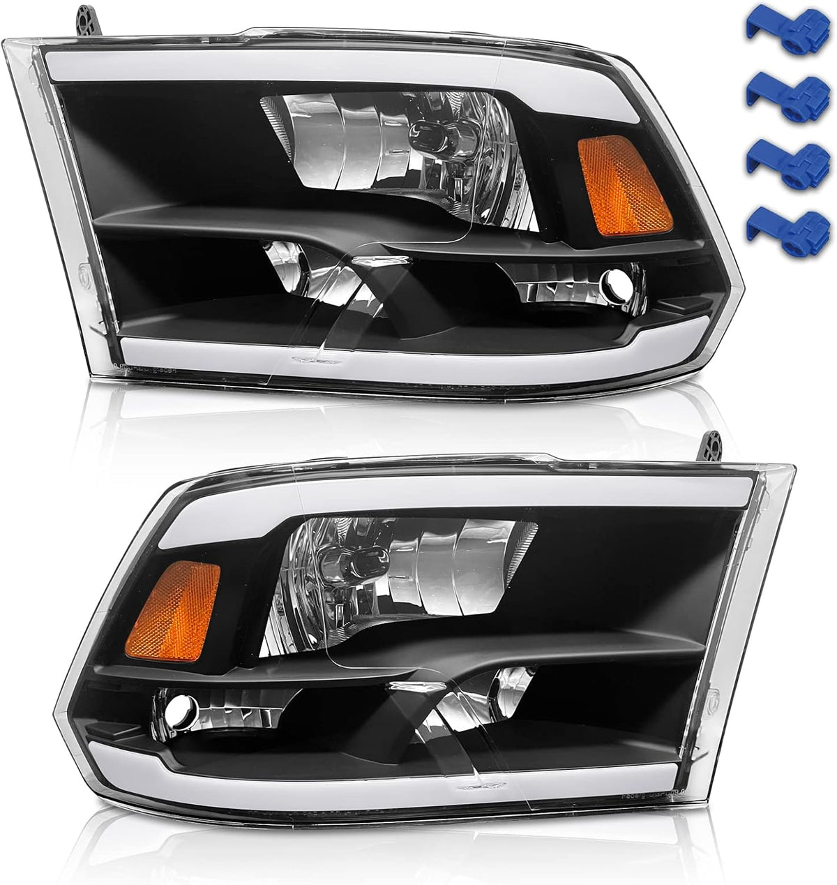 Headlight Assembly Compatible with 2009-2018 Dodge Ram 1500 2500 3500 LED Tube Chrome Housing Driver and Passenger Side B484898