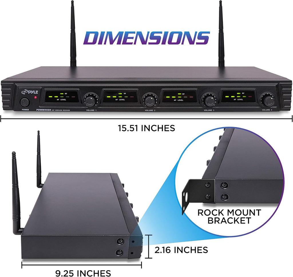 4 Channel Wireless Microphone System with 4 Handheld Dynamic Mic, Receiver, Dual Antenna, Black X97421