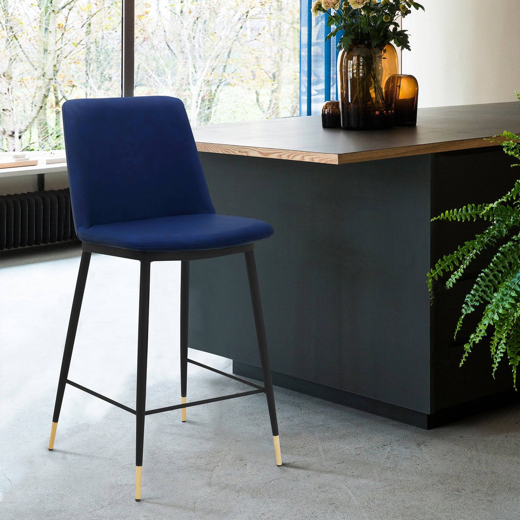 Blue Faux Leather Metal Counter Height Bar Stool C404