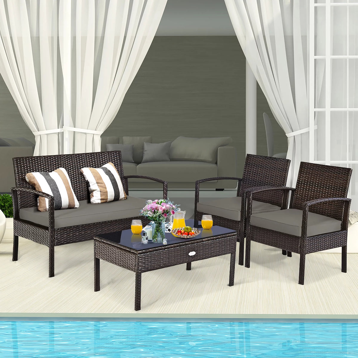 4 Pc Outdoor Patio Rattan Furniture Set A84472