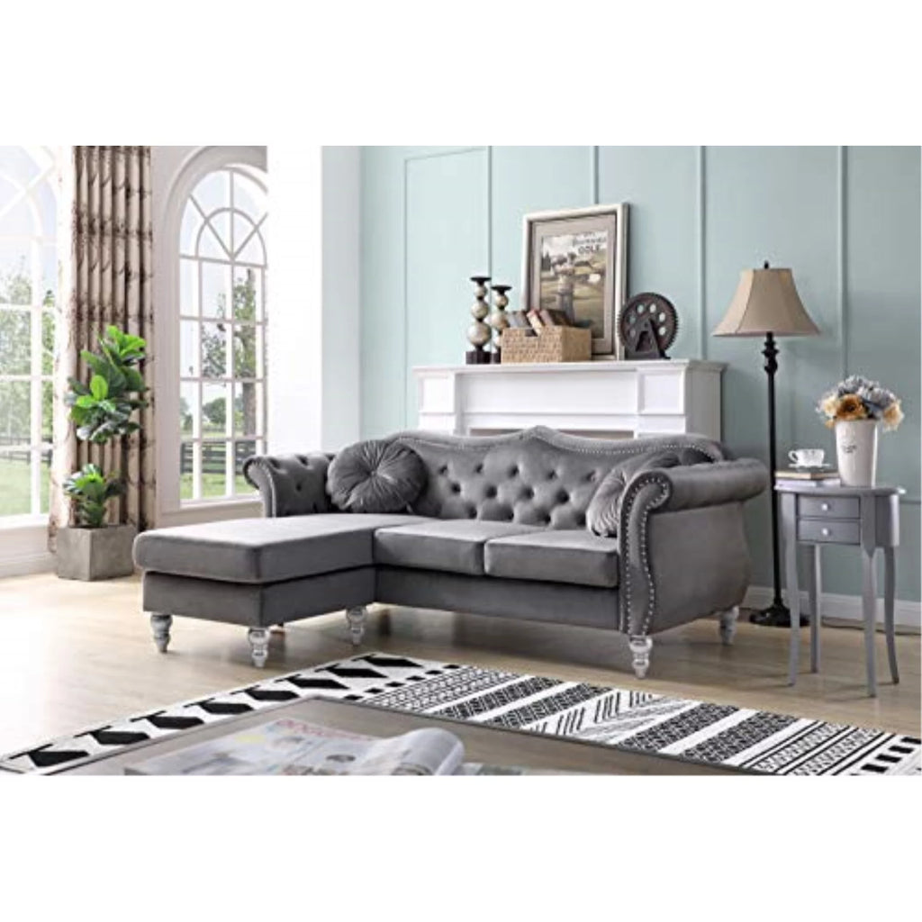 Dark Gray Velvet Sofa Chaise G427