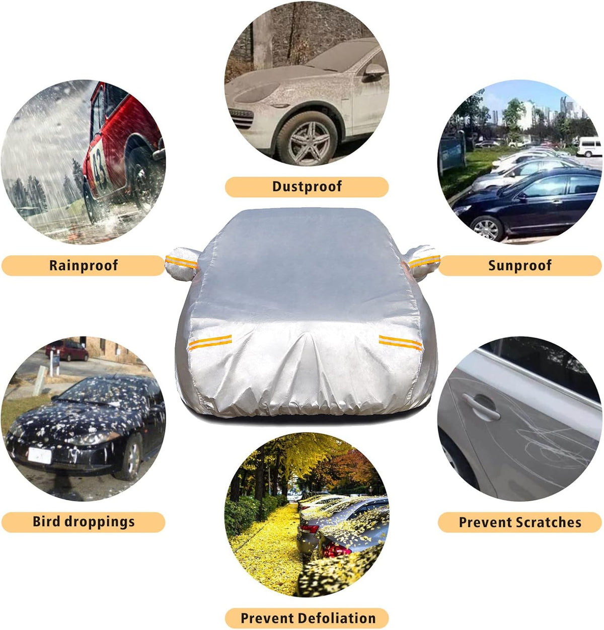 6 Layers Waterproof Outdoor Full Car Cover with Zipper Cotton D9464