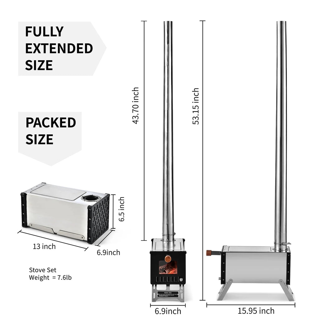 Stainless Steel Portable Camping Wood Burning Stove with Chimney Pipes T7515