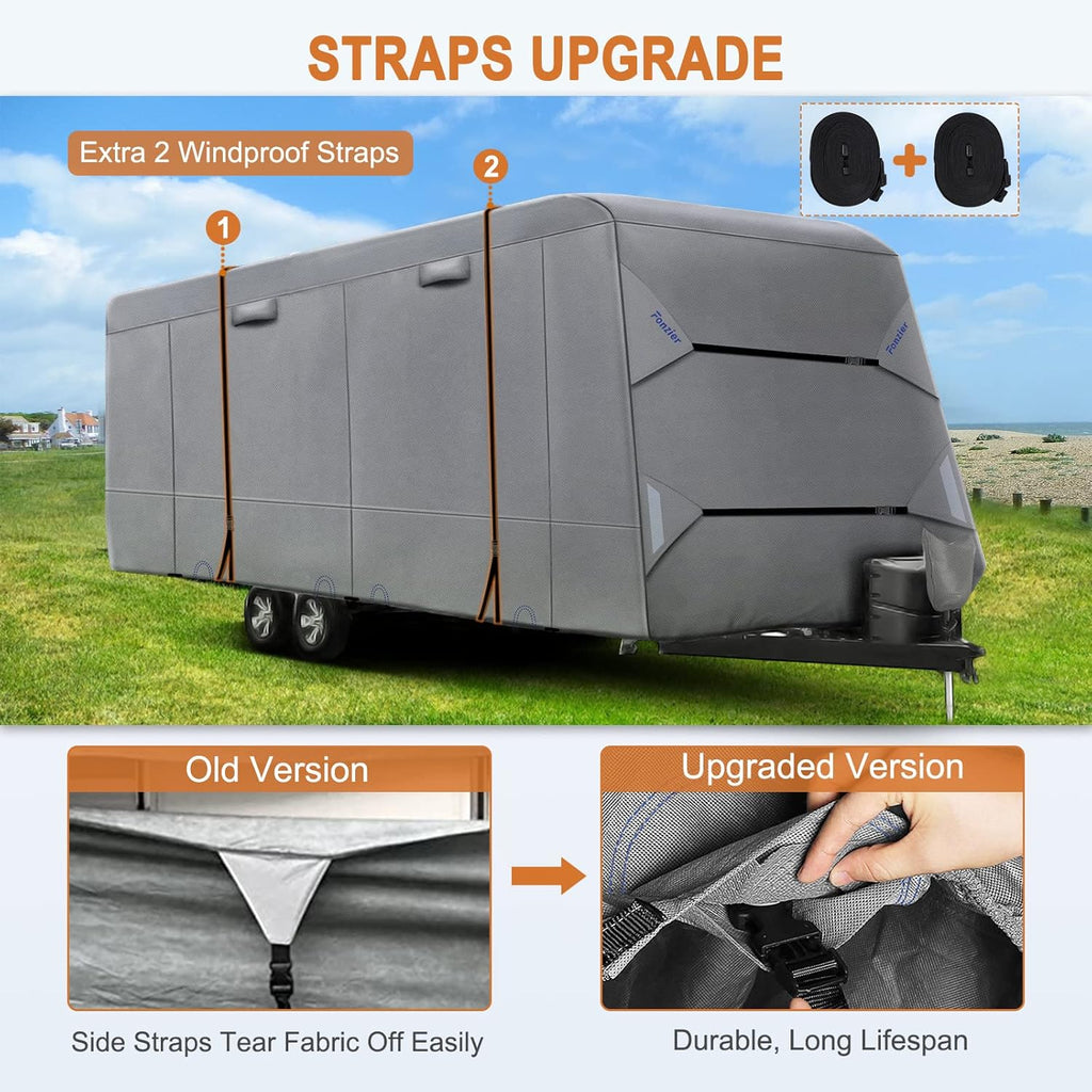 Heavy Duty 6 Layers Travel Trailer RV Cover Anti-UV Breathable Rip-Stop with 2Pcs Extra Straps & Gutter Spout Covers N4561