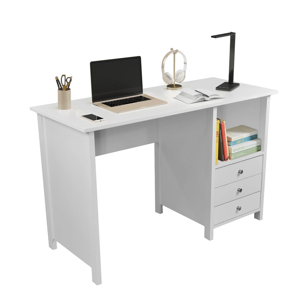 Contemporary Desk with 3 Storage Drawers, White Q3500