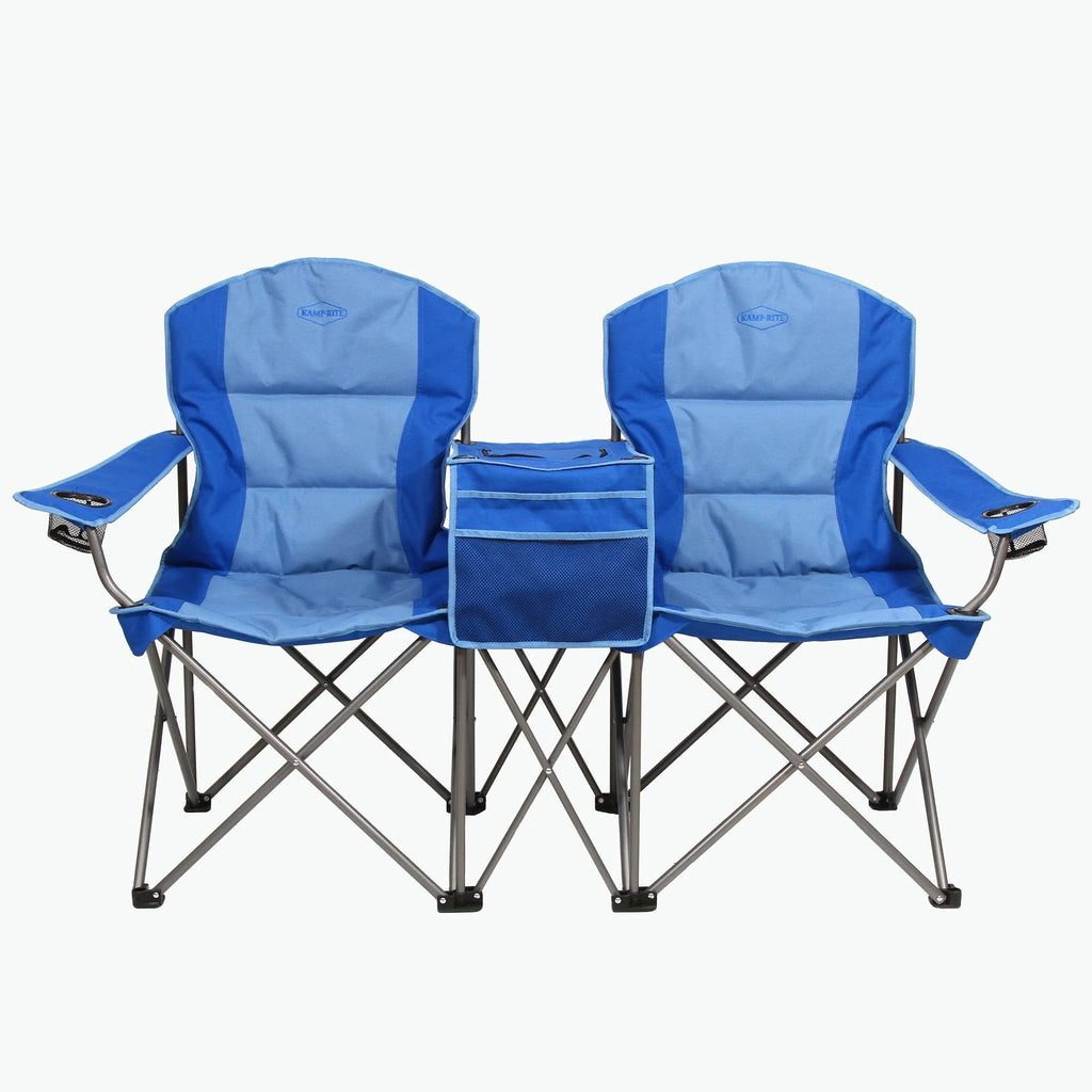 Blue Double Folding Lawn Chair with Cooler P7922