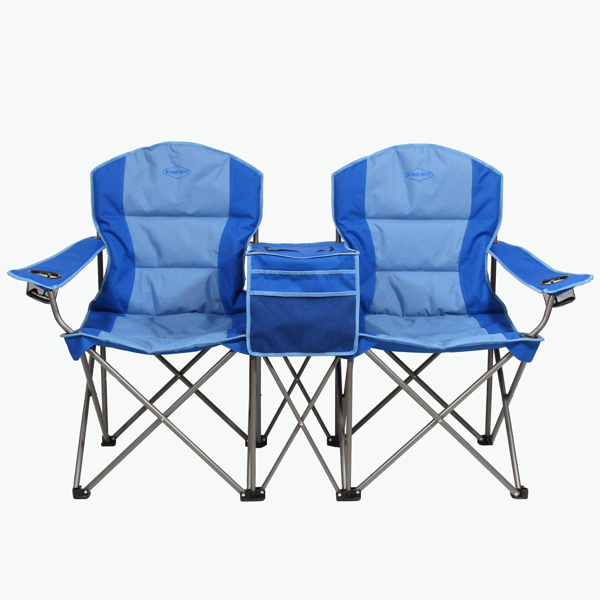 Blue Double Folding Lawn Chair with Cooler P7922