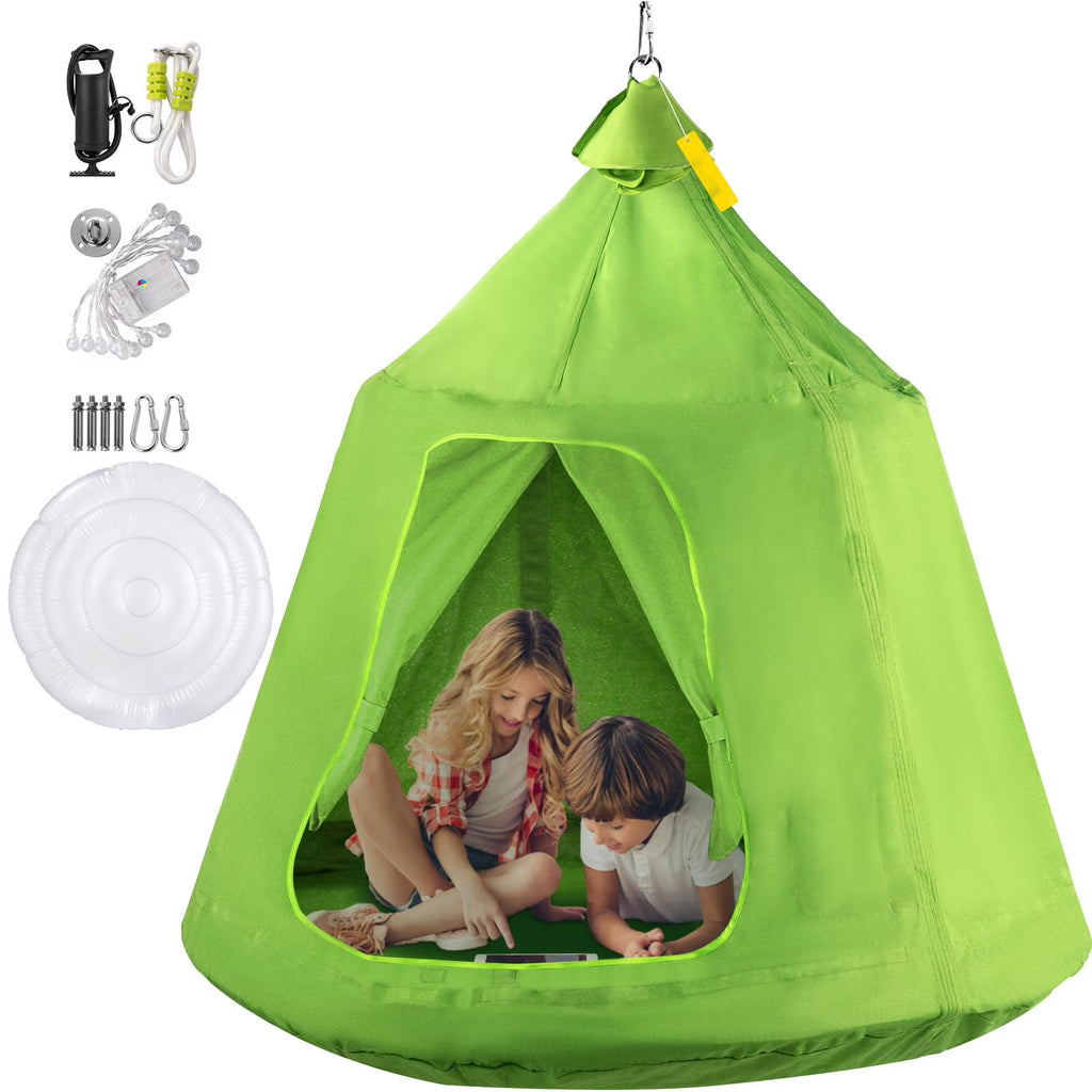 Green Hanging Tree Tent With LED String Lights U1284