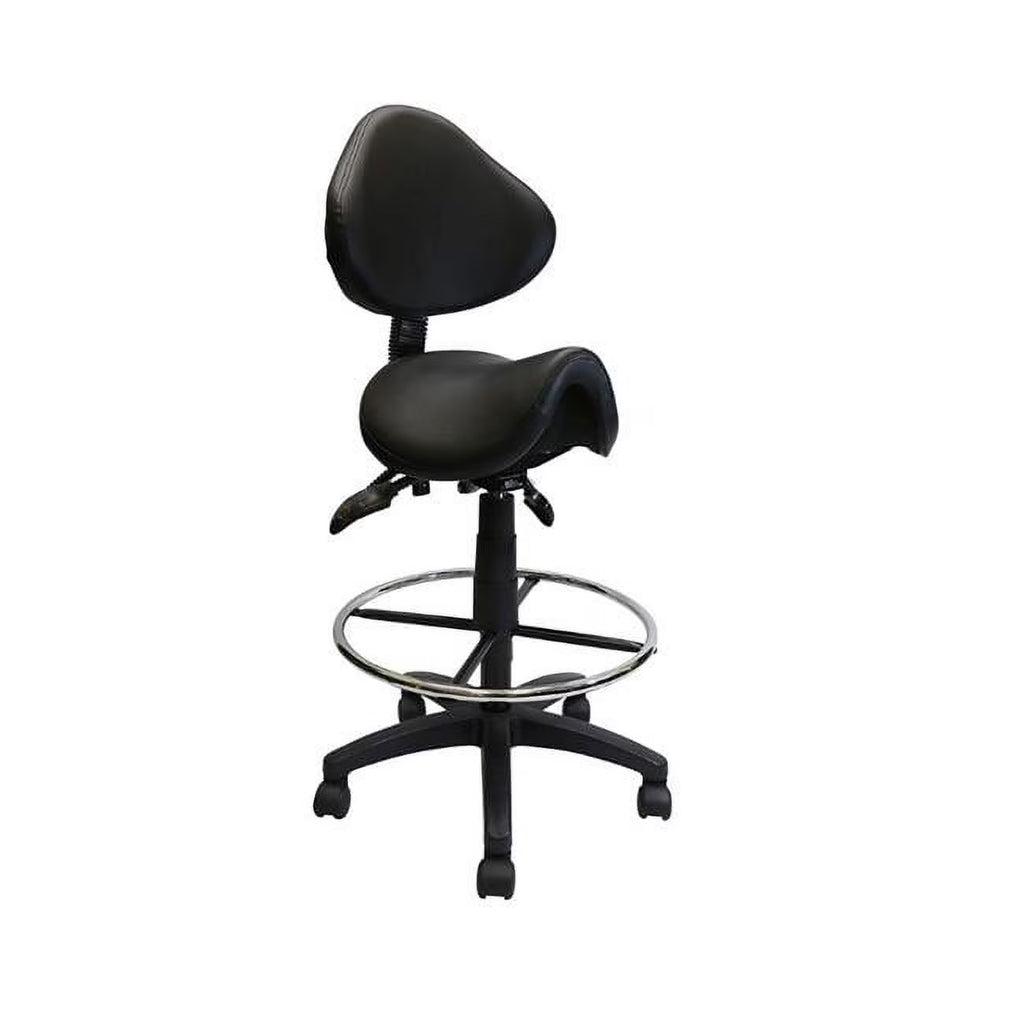 Adjustable Saddle Stool with Backrest, PU Leather, Black P150667