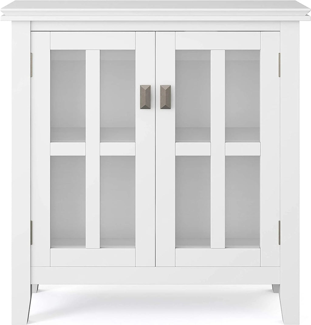 White 30 inch Low Storage Cabinet with 2 Tempered Glass Doors X26925