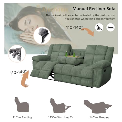 Manual Recliner Sofa Set, Corduroy Recliner Chair, Green W7049