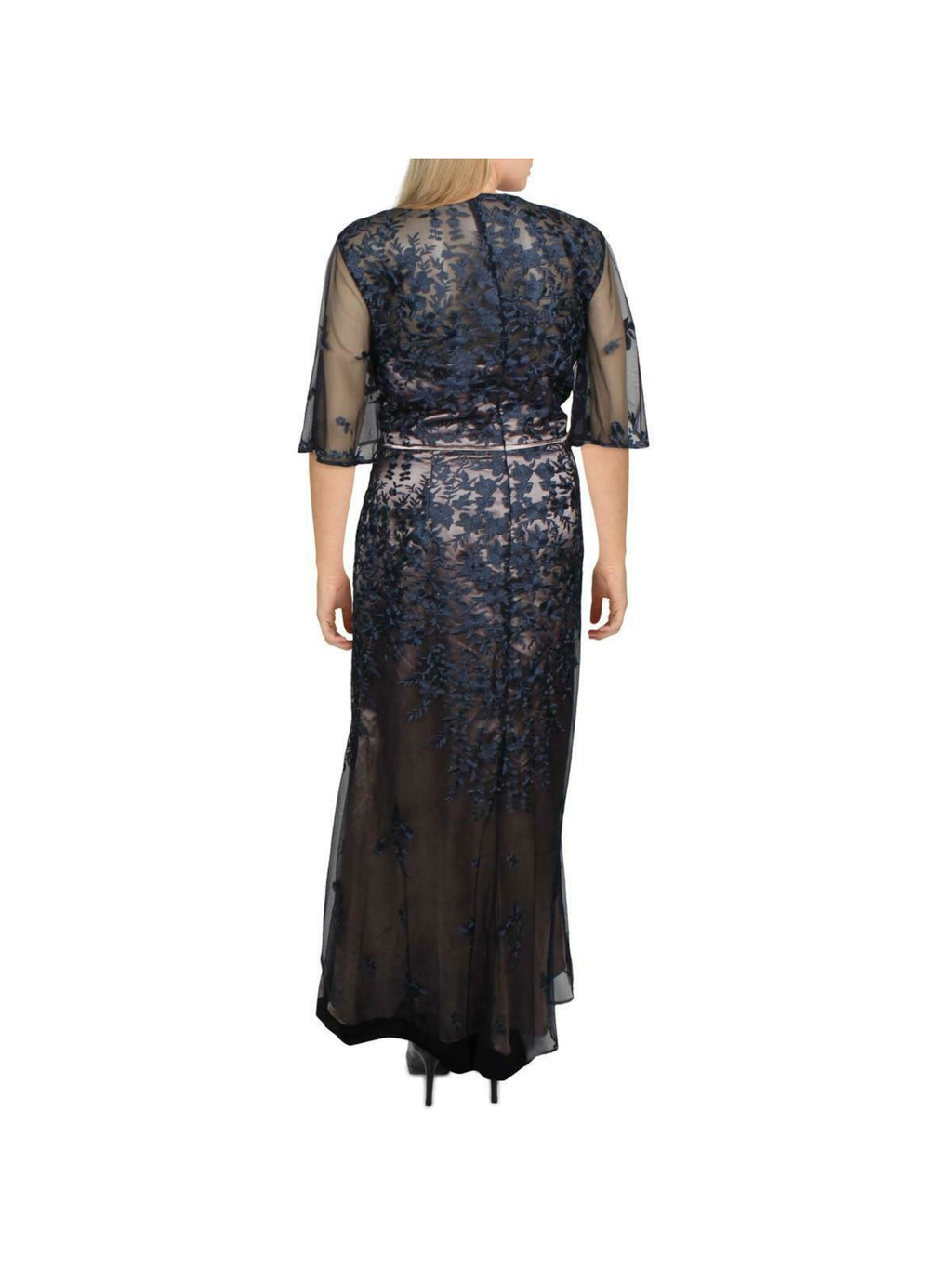 Navy Embroidered Lace Floral Formal Dress 10 C442