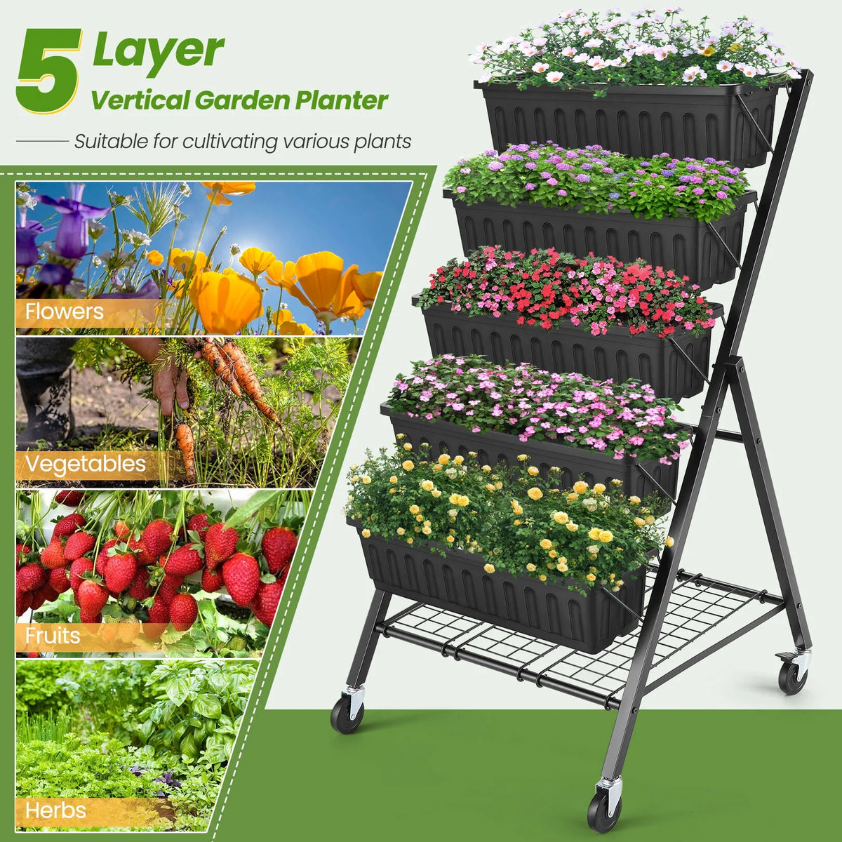 4 ft 5-Tier Raised Garden Bed Planter with Storage Shelf J5590