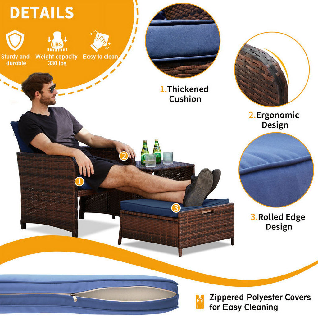 Navy 5 Piece PE Wicker Patio Furniture Set G6866