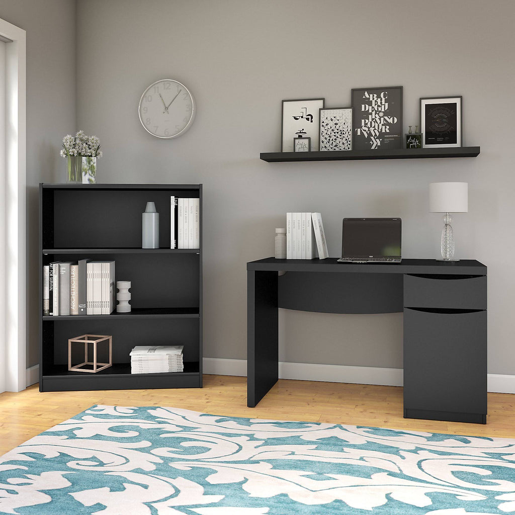 Classic Black Computer Desk and Bookcase Set P98831