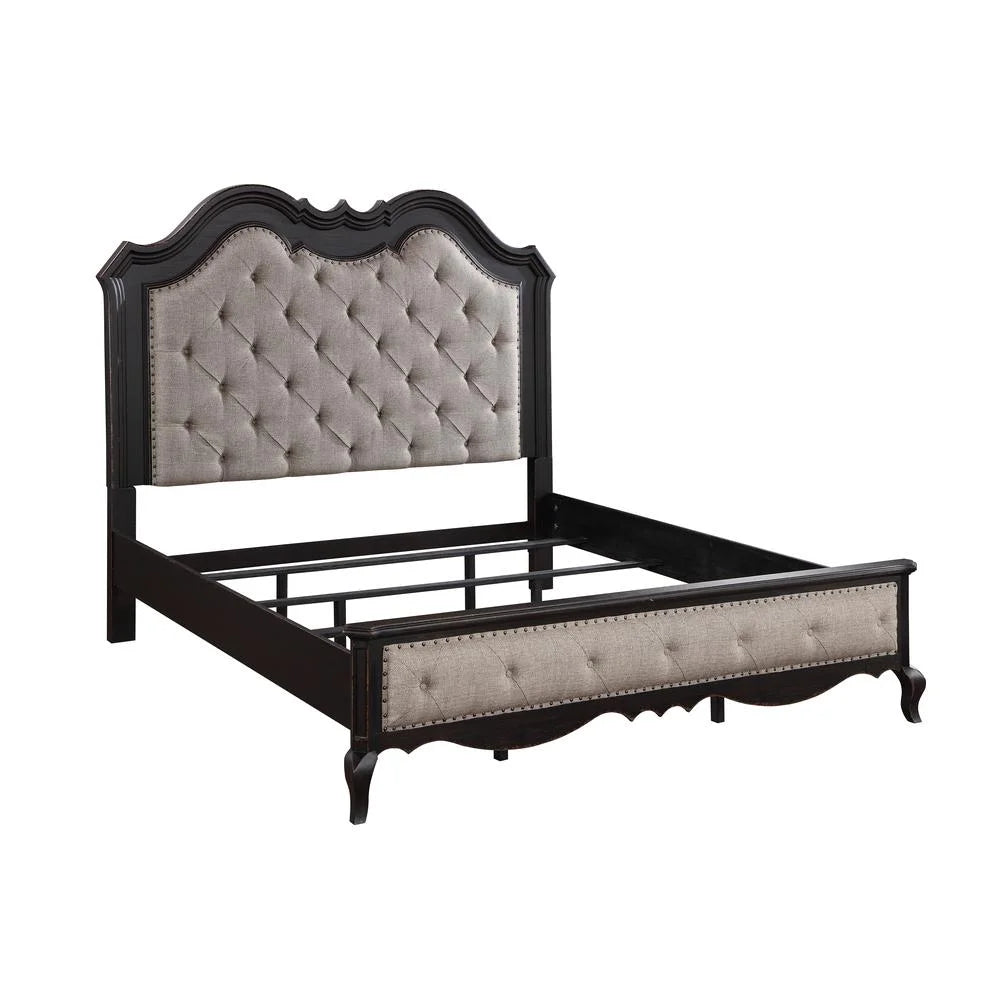 Beige Tufted Fabric Wood Queen Bed F200