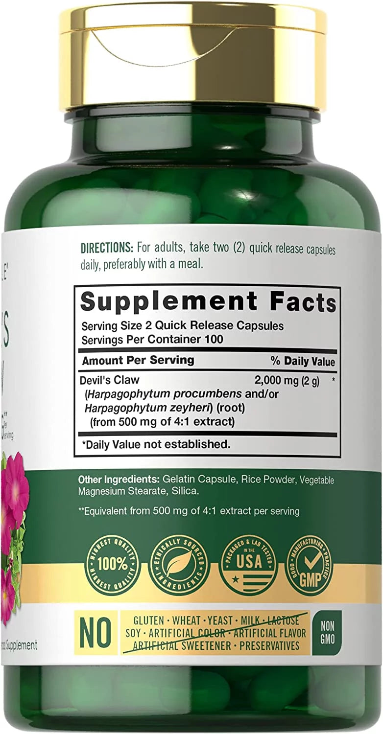 Devils Claw 2000mg 200 Capsules Concentrated Root Extract E6258