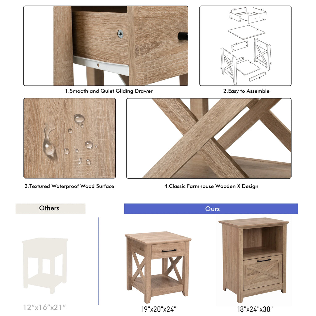 Farmhouse X-Design End Table with Storage Drawer T427349