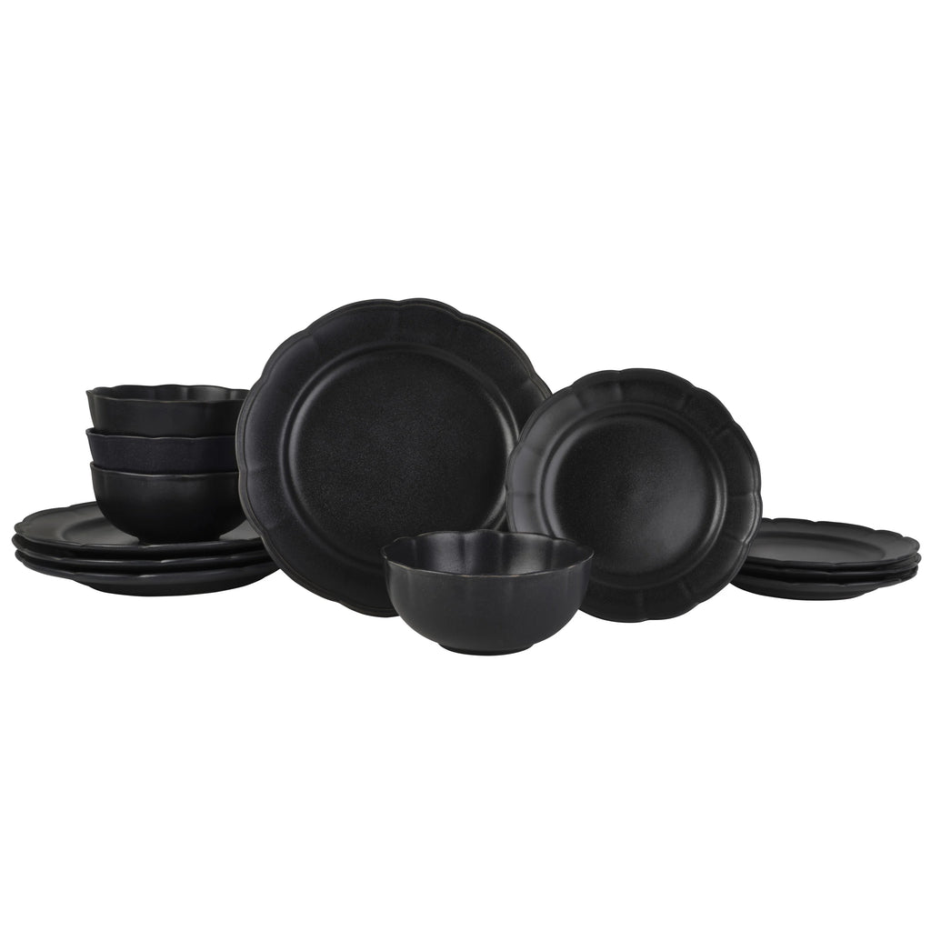 Black 12 Piece Stoneware Dinnerware Set S98573