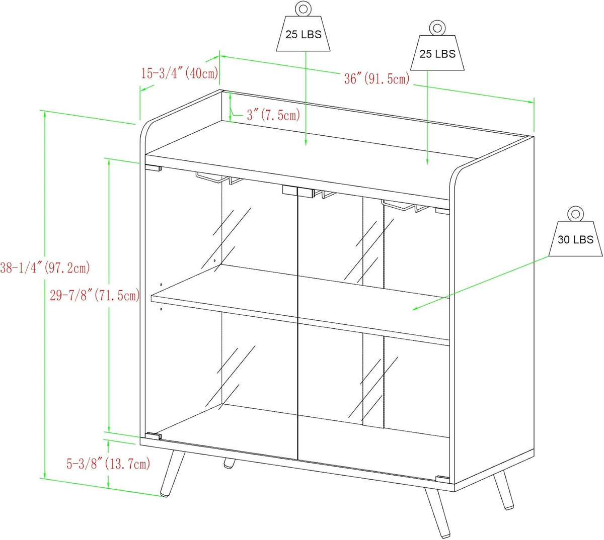Dark Walnut Double Glass Door Bar Cabinet N2286