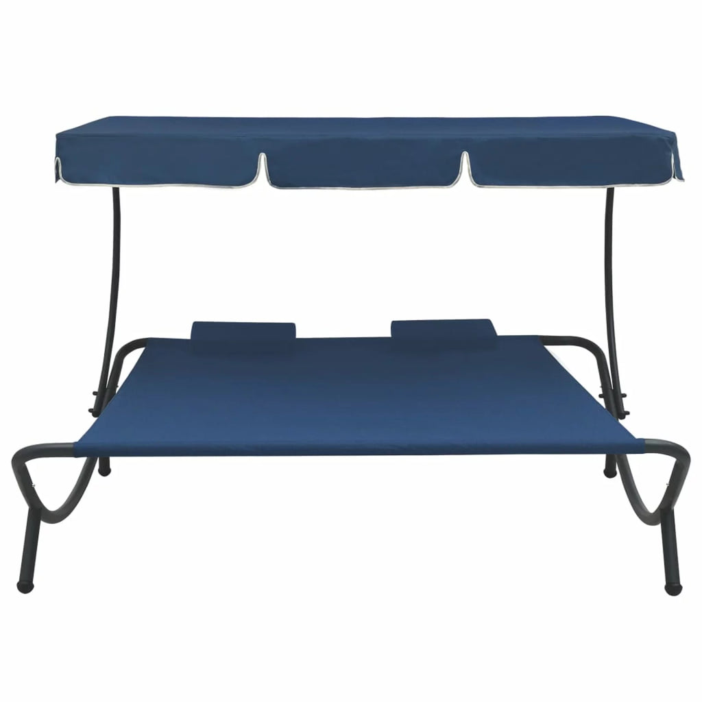 Patio Lounge Bed with Canopy and Pillows Oxford Fabric Steel Frame N76772
