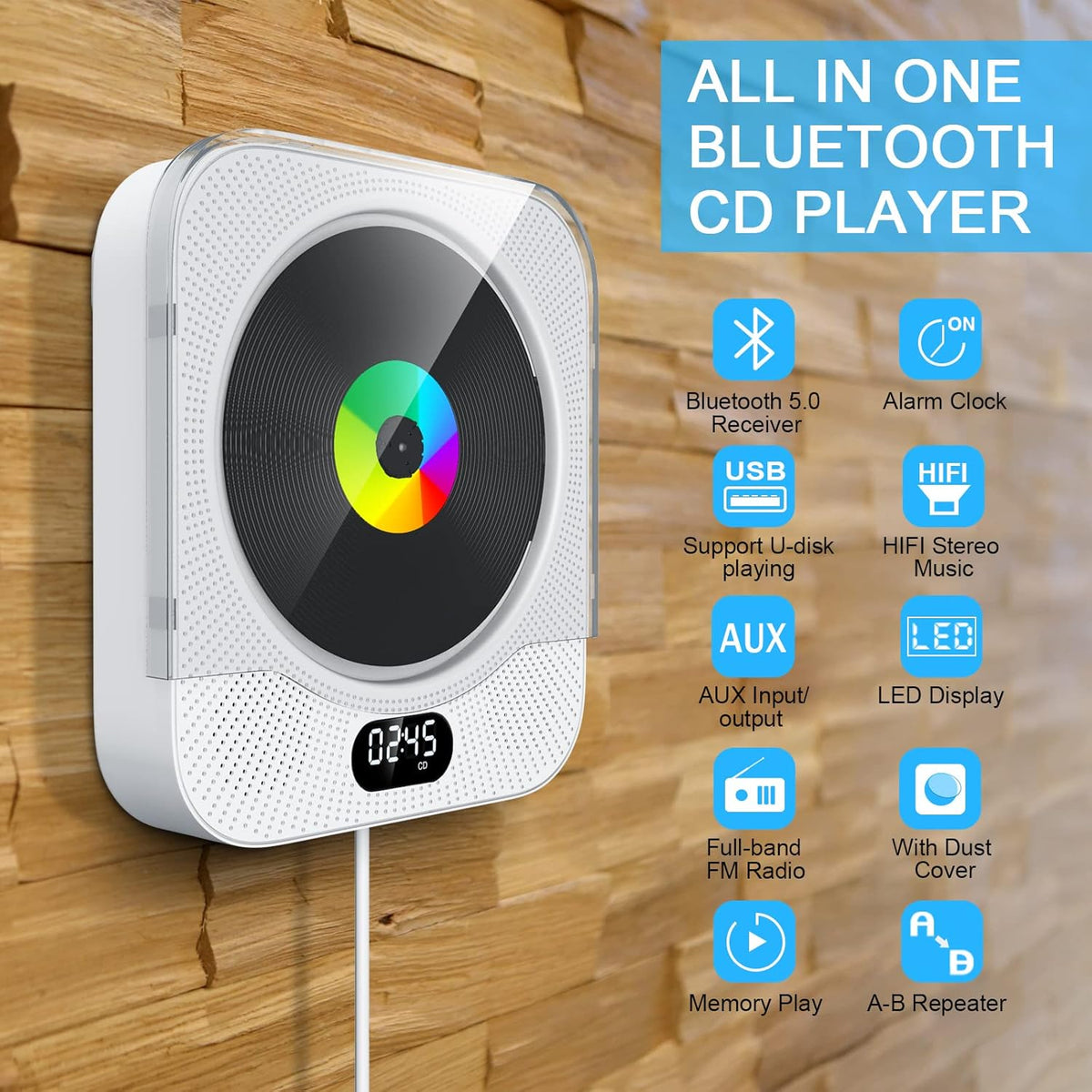 Portable CD Player with Bluetooth Speakers Remote Control FM Radio X844983