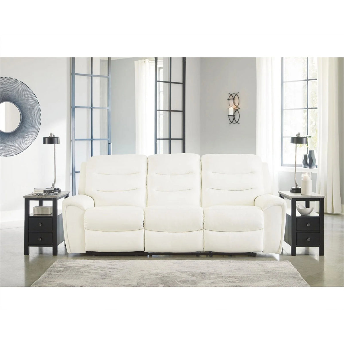 White Faux Leather Power Reclining Sofa L832