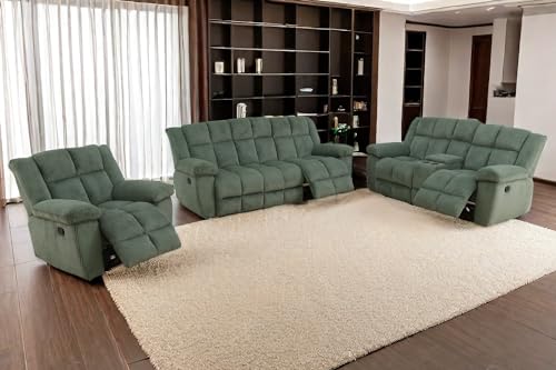 Manual Recliner Sofa Set, Corduroy Recliner Chair, Green W7049