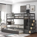 Wood Twin Over Twin Bunk Bed with Trundle and Staircase B541