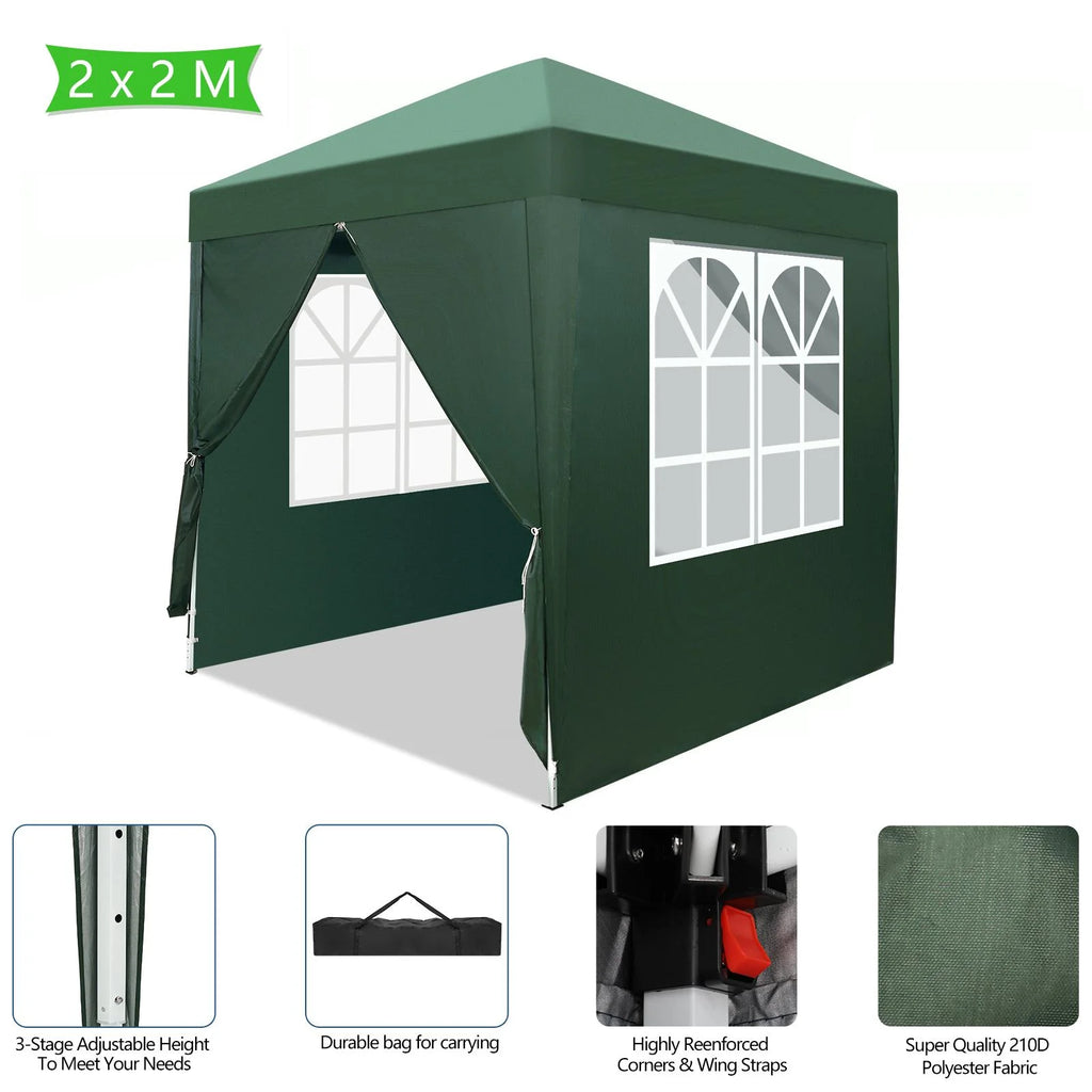 6.5 x 6.5ft Pop Up Gazebo Canopy Tent with 4 Sidewalls Green U6943