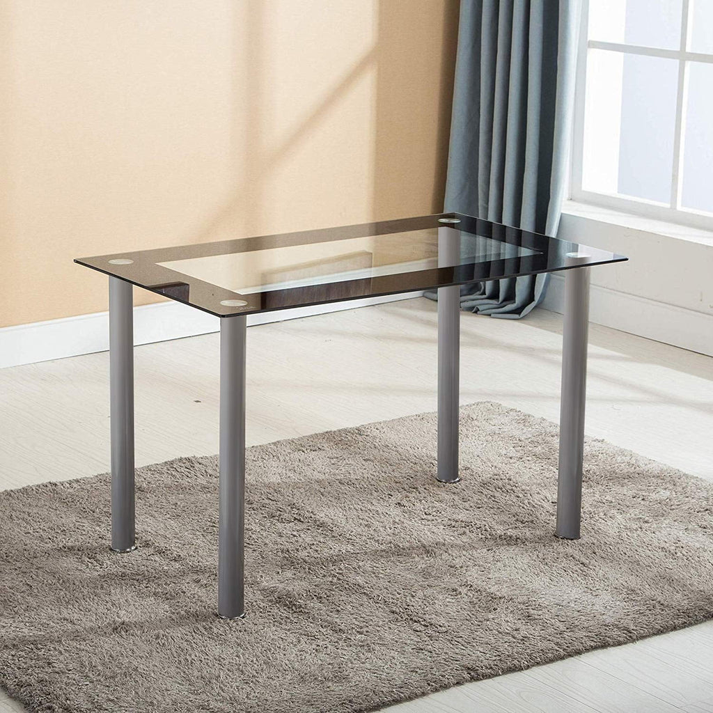 Transparent & Black Tempered Glass Dining Table Set with 4pcs Chairs L141
